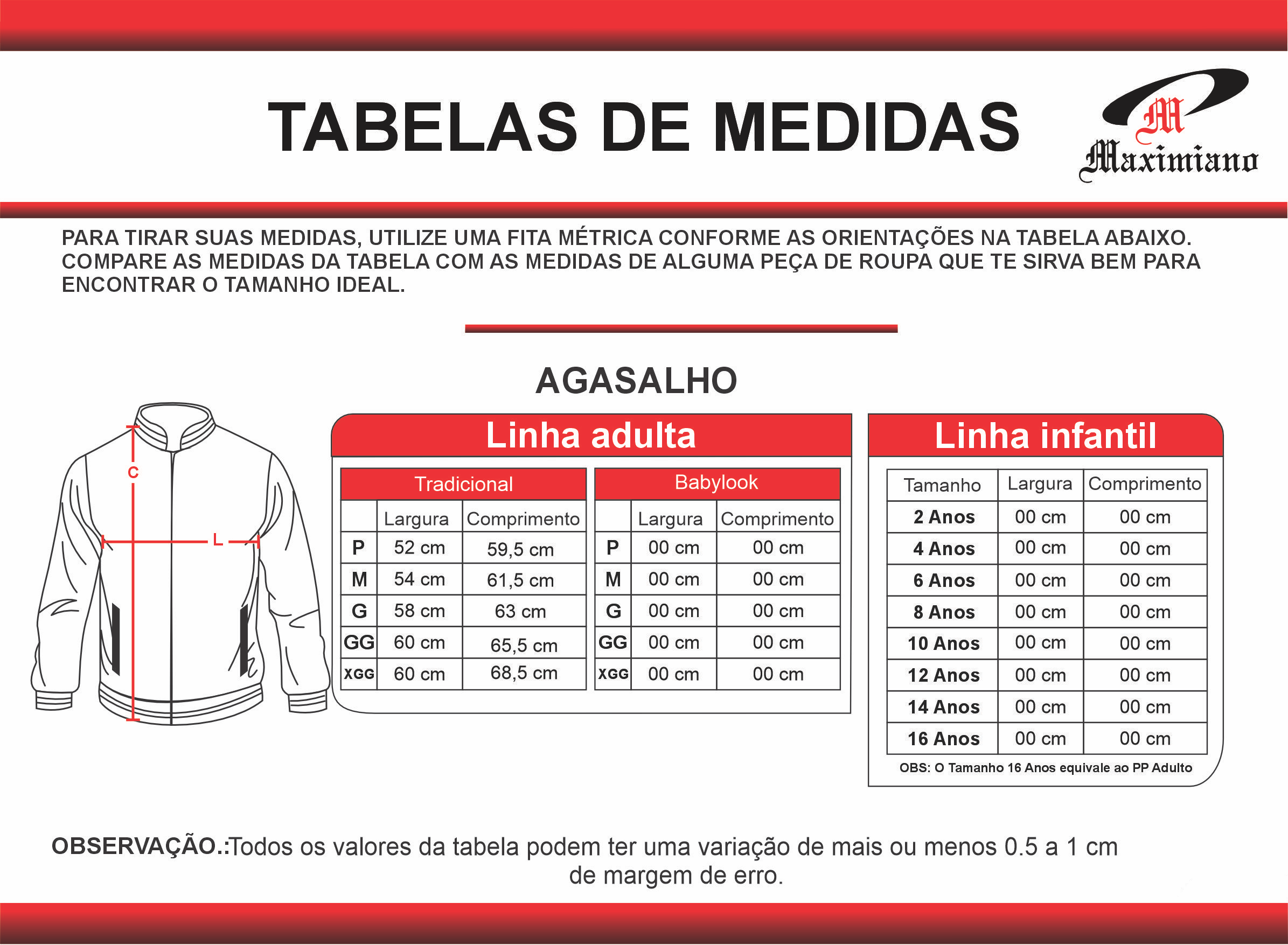 Tabela de medidas